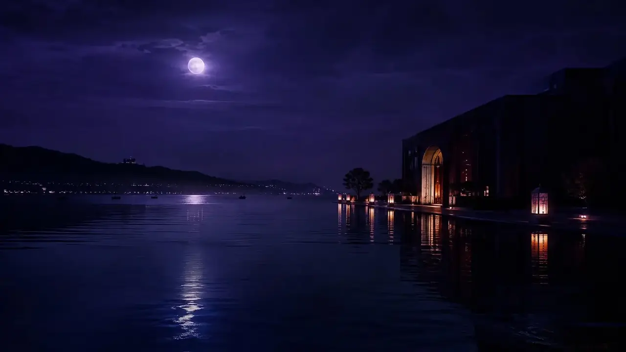 月湾首映厅夜景氛围